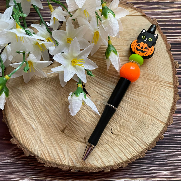 Beaded Pen - Pumpkin Cat