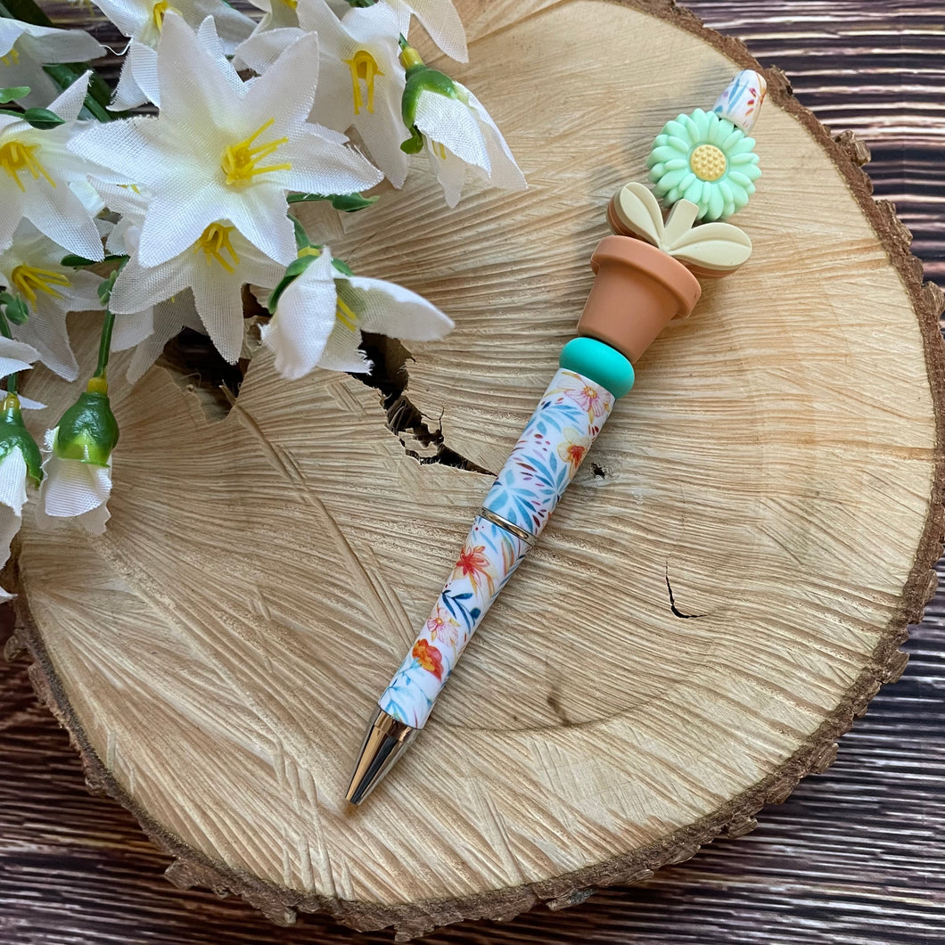 Beaded Pen - Mint Flower