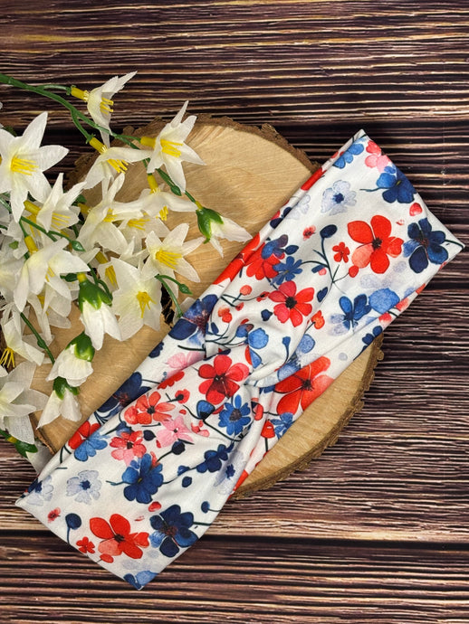 Headband - Red White Blue Floral